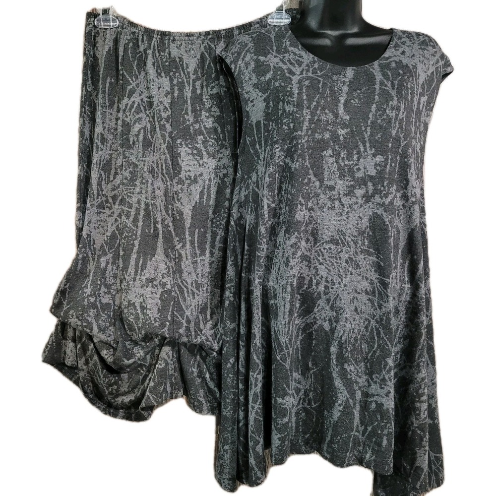 Bryn Walker Gray Tunic & Skirt Set Size S Bustle Skirt Lagenlook Boho Lounge
